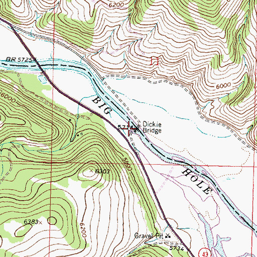 Topographic Map of Dickie Bridge, MT