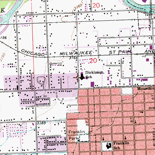 Topographic Map of Dickinson School, MT