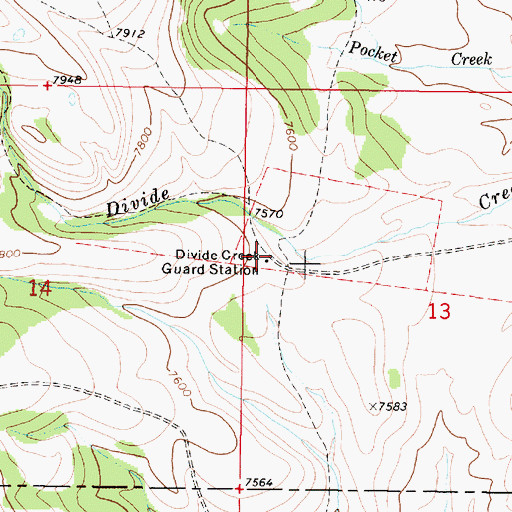 Topographic Map of Divide Creek Guard Station, MT