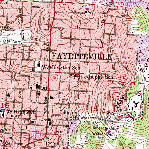 Topographic Map of Saint Josephs School, AR