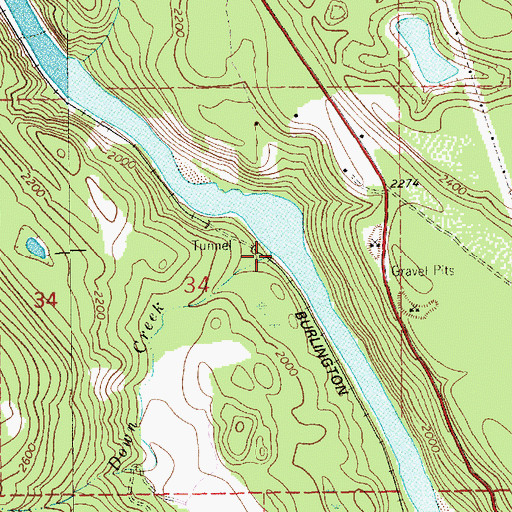 Topographic Map of Down Creek, MT
