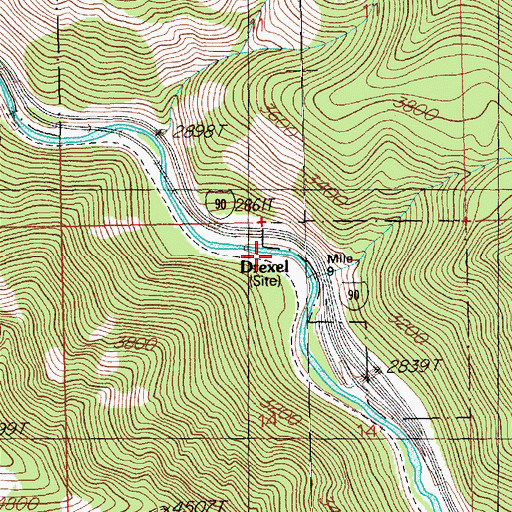 Topographic Map of Drexel, MT