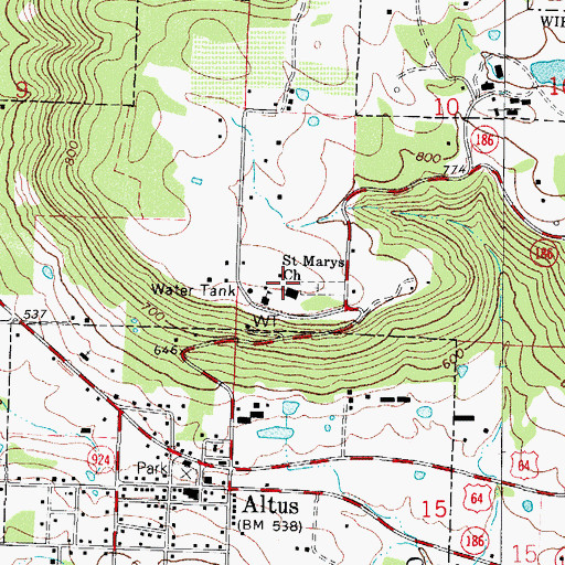 Topographic Map of Saint Marys Church, AR