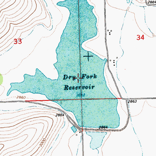 Topographic Map of Dry Fork Reservoir, MT