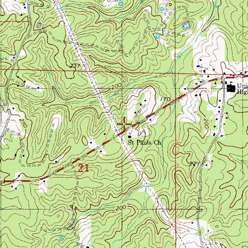 Topographic Map of Saint Pauls Church, AR