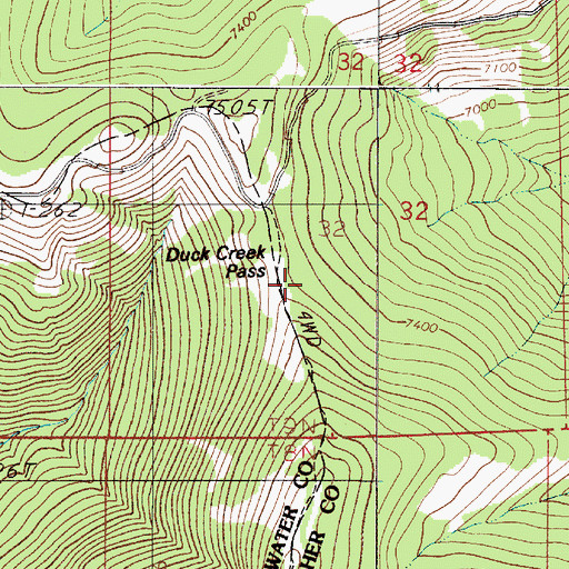 Topographic Map of Duck Creek Pass, MT