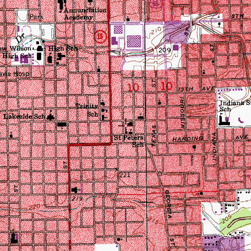 Topographic Map of Saint Peters School, AR