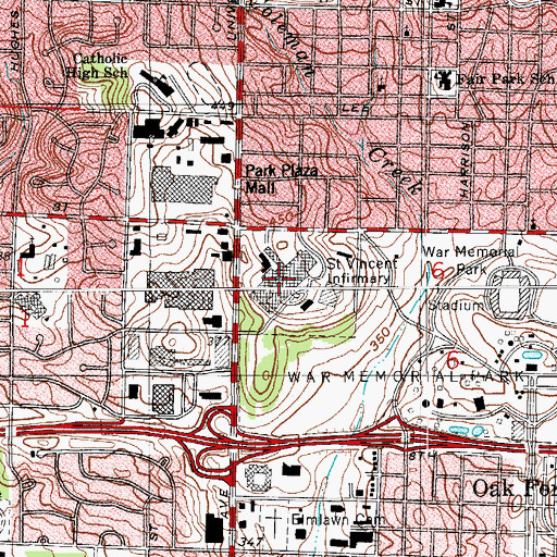 Topographic Map of Saint Vincent Infirmary Medical Center, AR
