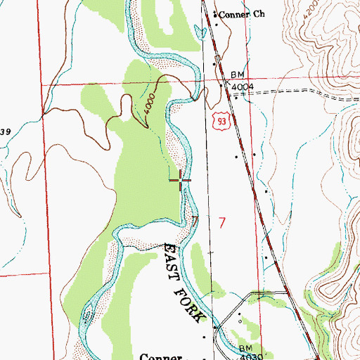 Topographic Map of East Fork Bitterroot River, MT