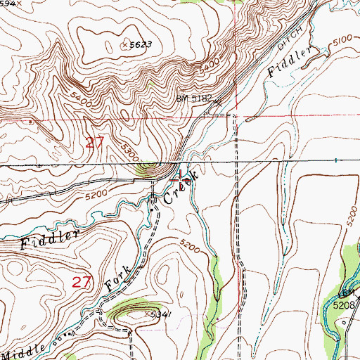 Topographic Map of East Fork Fiddler Creek, MT