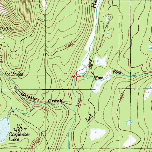 Topographic Map of East Fork Hellroaring Creek, MT