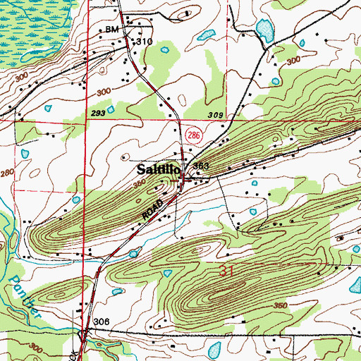 Topographic Map of Saltillo, AR