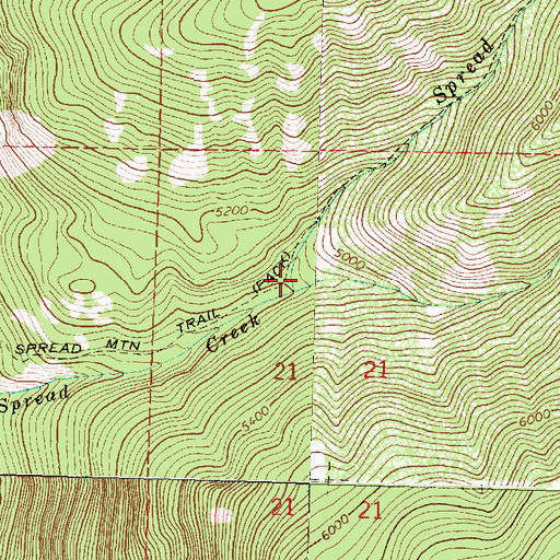 Topographic Map of East Fork Spread Creek, MT