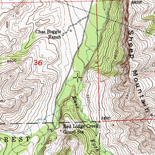 Topographic Map of East Fork West Red Lodge Creek, MT