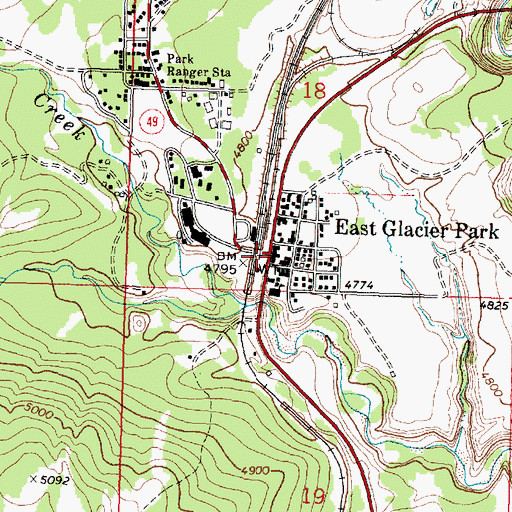 Topographic Map of East Glacier Park, MT