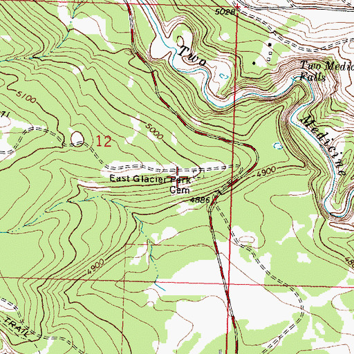 Topographic Map of East Glacier Park Cemetery, MT