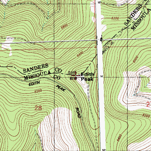 Topographic Map of Edith Peak, MT