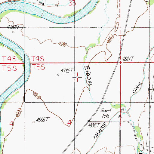 Topographic Map of Elbow Creek, MT
