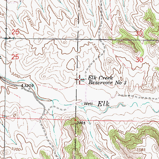 Topographic Map of Elk Creek Reservoir Number Three, MT
