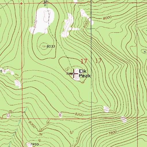 Topographic Map of Elk Peak, MT