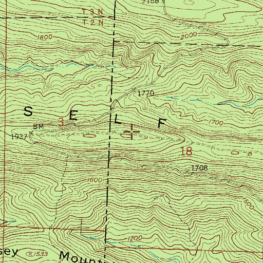 Topographic Map of Self Mountain, AR