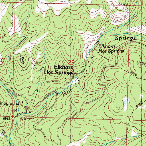 Topographic Map of Elkhorn Hot Springs, MT