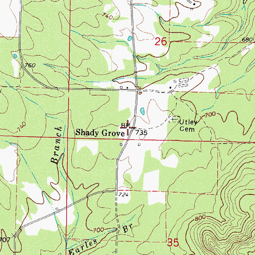 Topographic Map of Shady Grove, AR