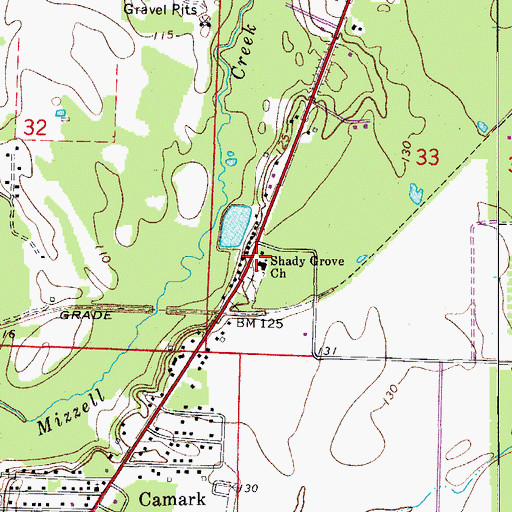 Topographic Map of Shady Grove Baptist Church, AR