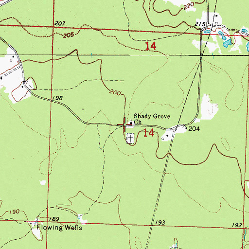 Topographic Map of Shady Grove Baptist Church, AR