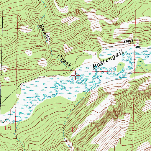 Topographic Map of Evans Creek, MT