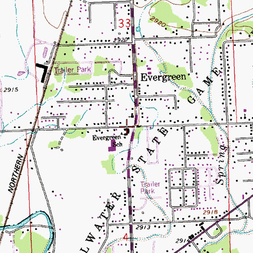 Topographic Map of Evergreen, MT