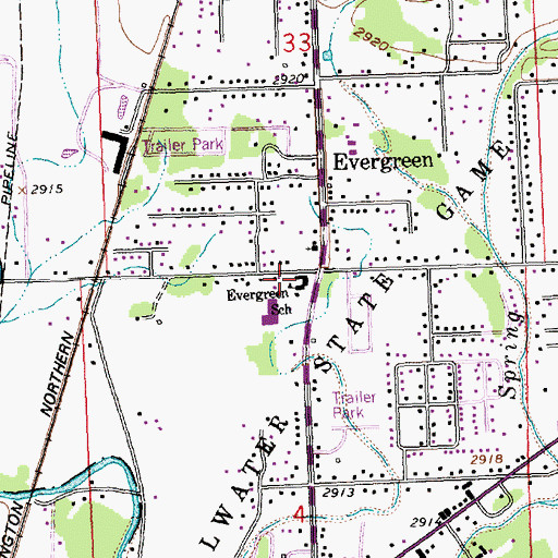 Topographic Map of Evergreen School, MT