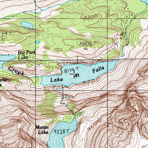 Topographic Map of Lake at Falls, MT