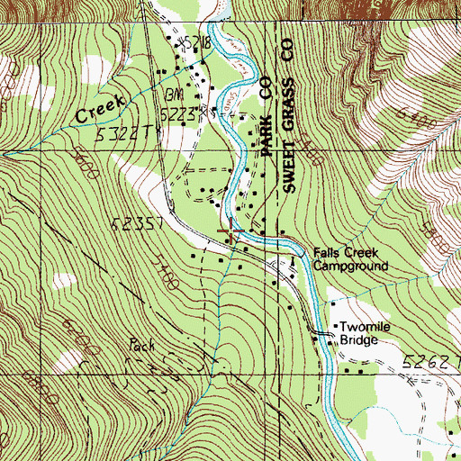 Topographic Map of Falls Creek, MT