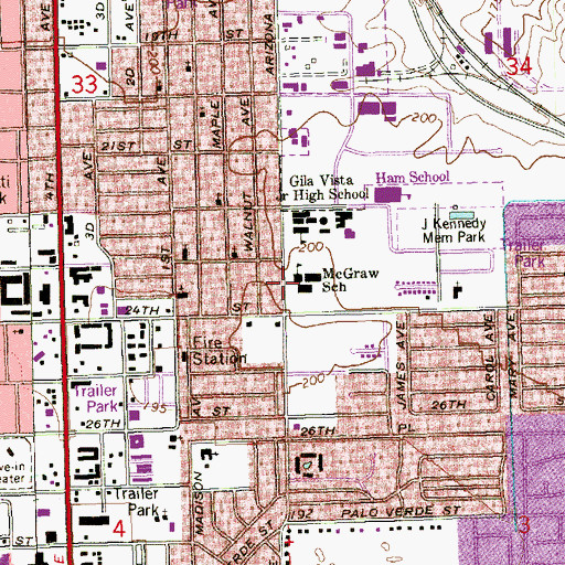Topographic Map of C W McGraw Elementary School, AZ