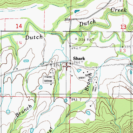 Topographic Map of Shark, AR