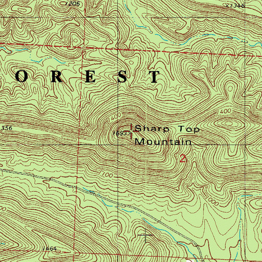 Topographic Map of Sharp Top Mountain, AR