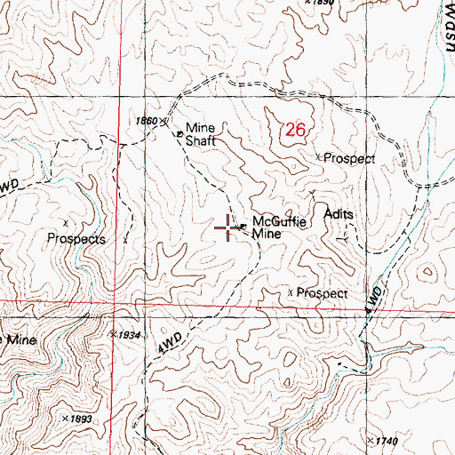 Topographic Map of McGuffie Mine, AZ