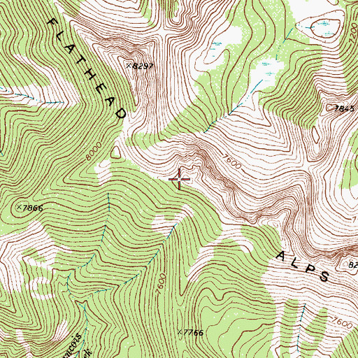Topographic Map of Flathead Alps, MT