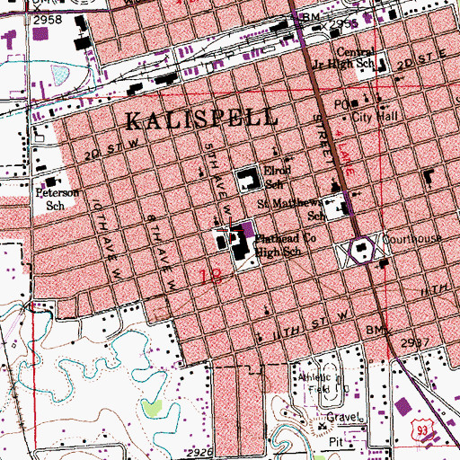Topographic Map of Flathead High School, MT