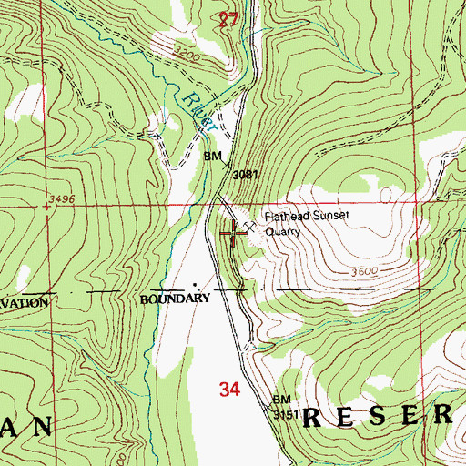 Topographic Map of Flathead Sunset Quarry, MT