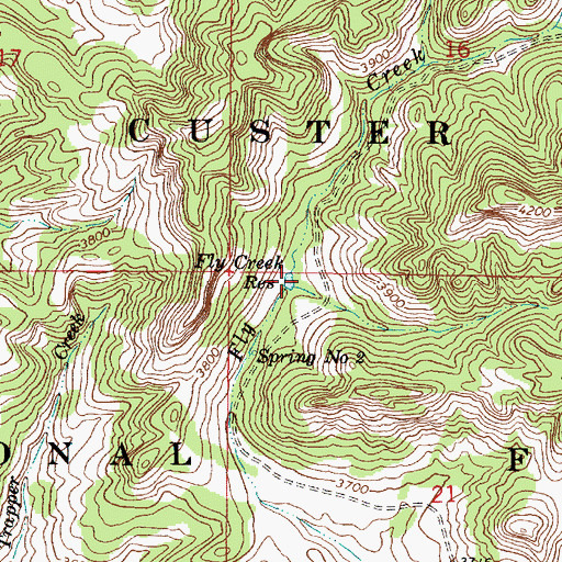 Topographic Map of Fly Creek Reservoir, MT