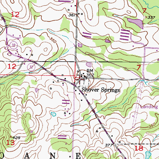 Topographic Map of Shover Springs, AR