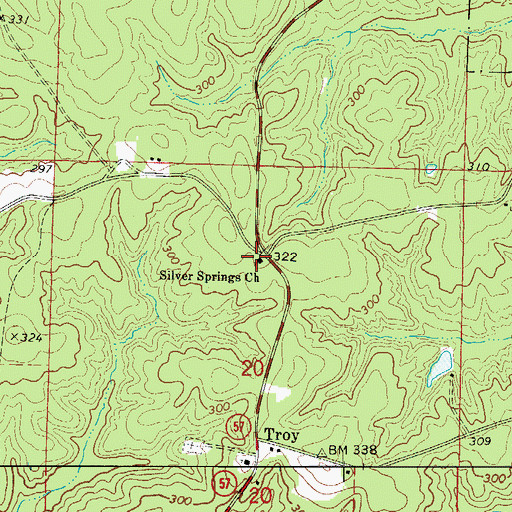 Topographic Map of Silver Springs United Methodist Church, AR