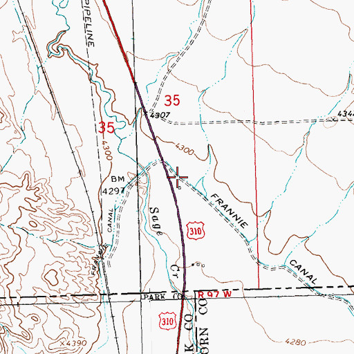 Topographic Map of Frannie Canal, MT
