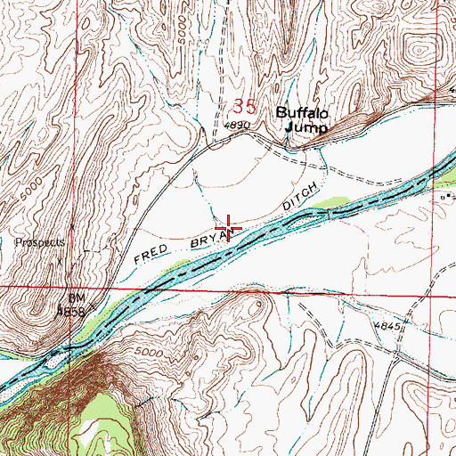 Topographic Map of Fred Bryant Ditch, MT