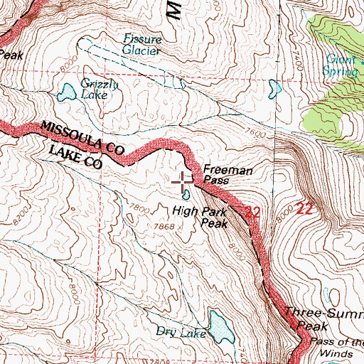 Topographic Map of Freeman Pass, MT