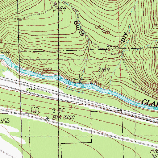Topographic Map of Freezeout Gulch, MT