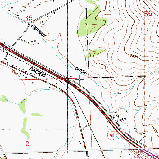 Topographic Map of Frenchtown Irrigation District Ditch, MT