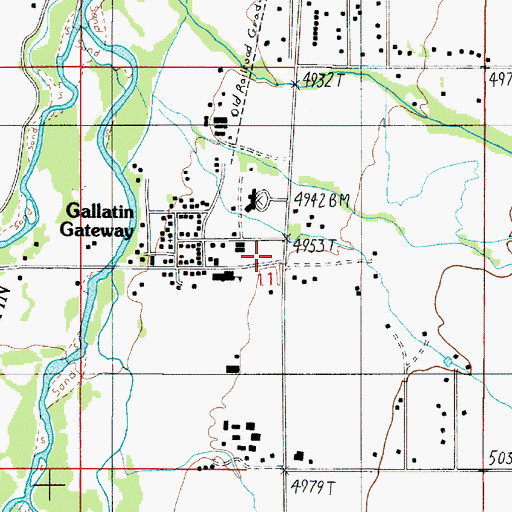 Topographic Map of Gallatin Gateway, MT